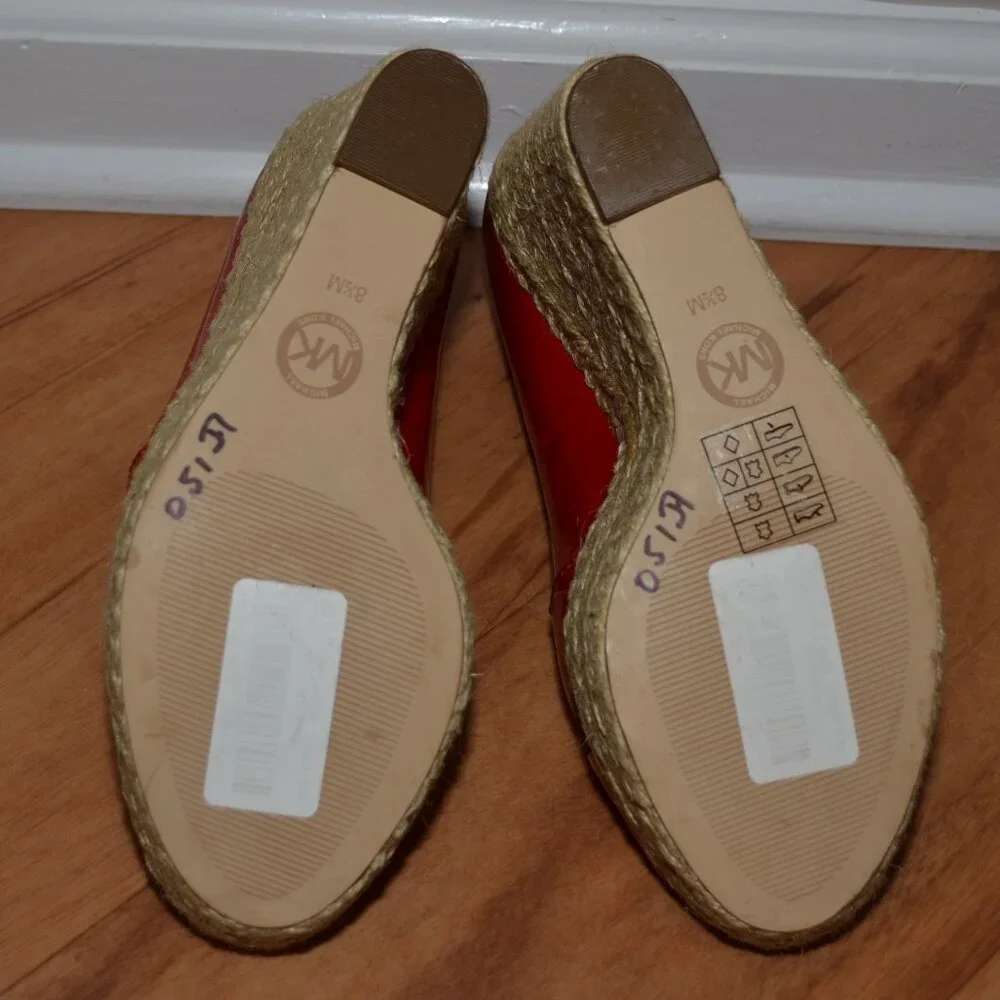 Michael Kors red leather Casandra Espadrille open toe Platform wedge sandals 8.5